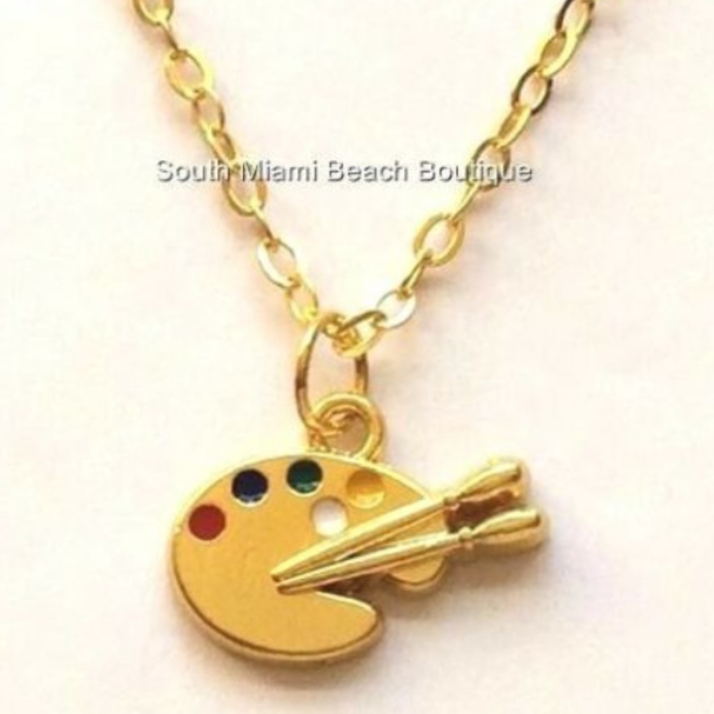 Gold Tone Artists Art Palette Necklace Artist Art Teacher Graduation Gift 17"